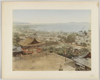 三井寺からの琵琶湖 1890年頃（手彩色白黒写真 作： Japanese Photographer