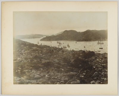 日本の海岸沿いの街（手彩色のモノクロ写真 作： Japanese Photographer