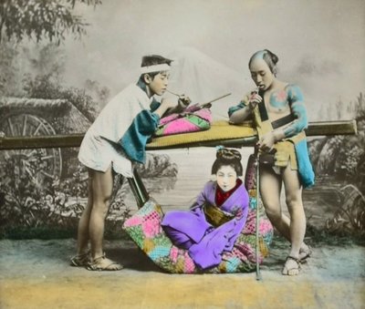 手塗りの日本のアルブミンプリント、1880年頃 作： Japanese Photographer