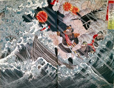 1883-85年のトンキン戦争中の1884年のFou-Tcheouの捕獲時のアメデアナトールクールベ提督（1827-85） 作： Japanese School