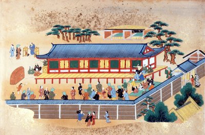 アーチェリーコンテスト、「日本と中国の芸術のケンペルコレクション」のイラスト、エンゲルベルトケンペル作、1672年頃（カラーリソ） 作： Japanese School
