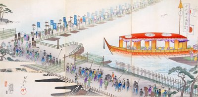 祭りへの参加：舟橋を渡って聖地へ。 作： Japanese School