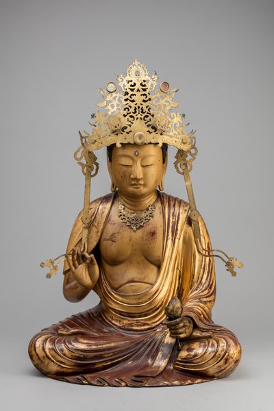 蓮華観音菩薩像（木、金箔、漆 作： Japanese School