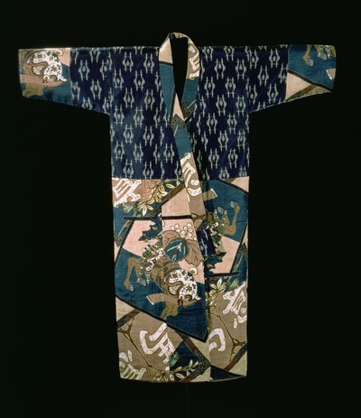 昭和50年代前半の競馬の柄が描かれた着物姿の男たち長十番（絞り染めと型染の絹織物） 作： Japanese School