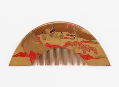 富士山と旅行者の装飾を施した櫛 作： Japanese School