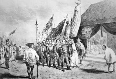 1853年に日本に来たペリー提督は、横浜で勅使と会見 作： Japanese School