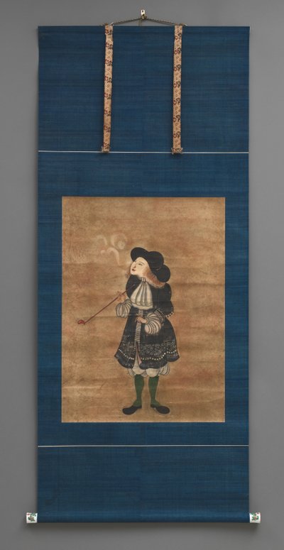 オランダ商人 18世紀初頭（水彩画、陶器のつまみ付き 作： Japanese School