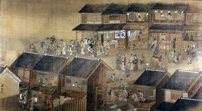 夜の江戸（紙にインクと色） 作： Japanese School
