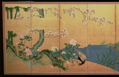 菖蒲の島、江戸時代の小川のサギ 作： Japanese School