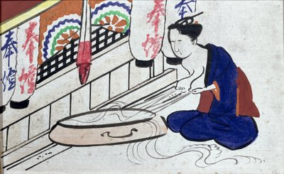 牛乳を表現する女性を描いた絵馬 作： Japanese School