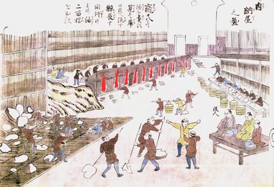 19世紀後半のクジラ製品の製造工場（カラー彫刻） 作： Japanese School