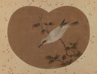 鳥の絵付け（直腸）（紙にインクと色） 作： Japanese School