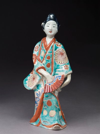 おそらく17世紀の踊る女性の姿（エナメルの上絵を施した土器） 作： Japanese School