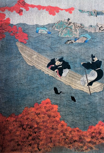 釣り、ユキヒデ、土佐派、シルクペインティング、日本 作： Japanese School