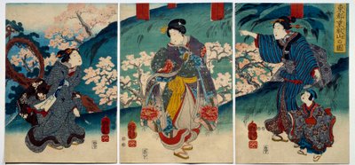 日本の美術：春の女性たち。19世紀の版画 個人蔵 作： Japanese School
