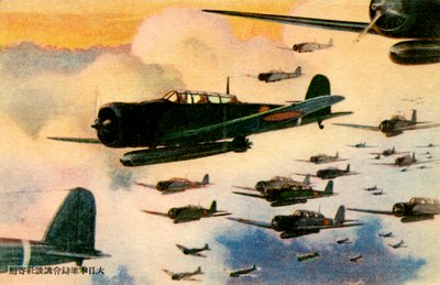 ミサイルを搭載した日本の戦闘機（プリント） 作： Japanese School