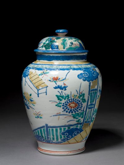 関連するカバー付きの瓶、1660〜80年頃（エナメルの上絵を施した磁器） 作： Japanese School