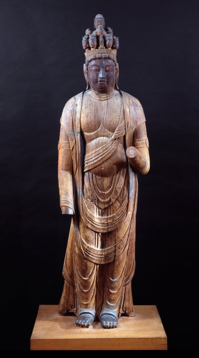 十一面観音 平安時代・10世紀初頭 堅牢な木版画にポリクロームの痕跡が残る 作： Japanese School