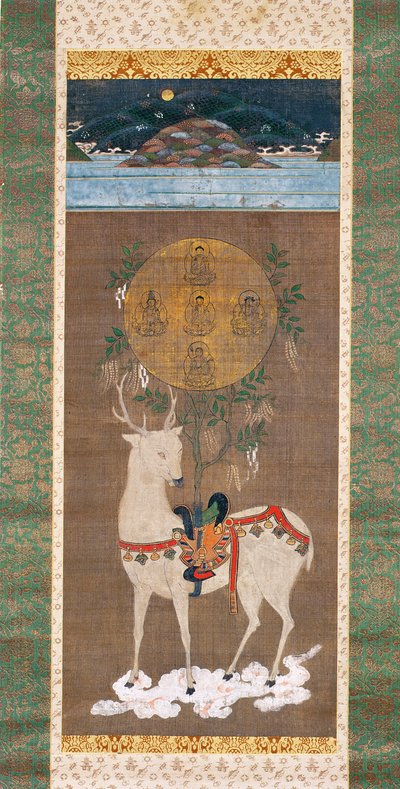 室町時代のマンダラと春日鹿（1392-1573）（絹に塗る） 作： Japanese School
