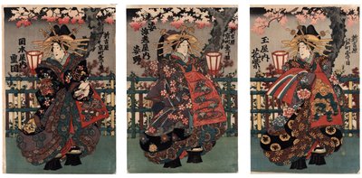 La courtisane Shigeoka de Okamoto-ya ; La courtisane Sugatano de Sugataebi-ya ; La courtisane Hanamurasaki de Tama-ya - Courtesans Shigeoka, Sugatano and Hanamurasaki.トリプティク。シリーズ「吉原の美」より - 匿名 - 1848年から1年の間に 作： Japanese School