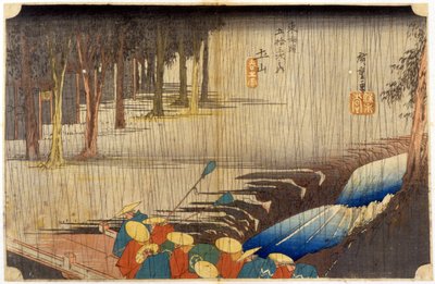 雨の中の風景。日本の版画です。19世紀 作： Japanese School