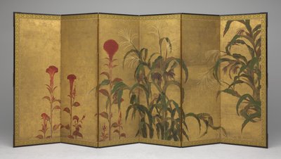 17世紀半ばのトウモロコシと鶏頭 作： Japanese School
