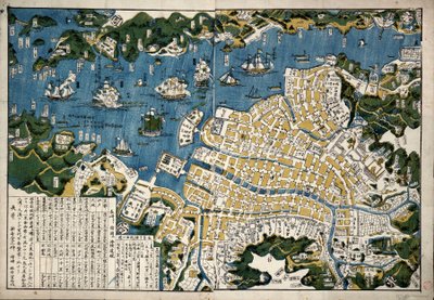 1868年頃の長崎の地図（彩色木版画） 作： Japanese School