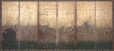 Moon In Musashi Plain (cor e ouro sobre papel) 作： Japanese School