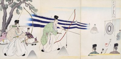 木版画のアルバムからの貴族のアーチェリーの練習（カラー木版画） 作： Japanese School