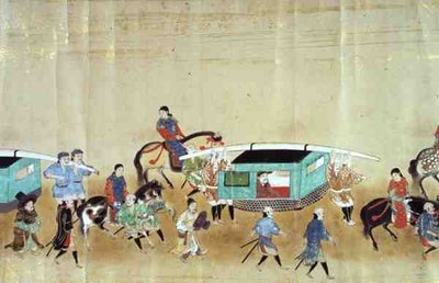 狩野益信（1625-94）によるものと思われる、徳川家綱継承時（1651年）の第6次駐日韓国大使館の一部（巻物絵）（120824も参照）。 作： Japanese School