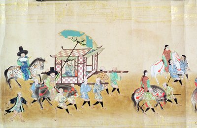 1651年に徳川家綱が継承された当時の第6大韓民国大使館の一部、おそらく狩野増信（1625-94）1655-57（スクロール絵画） 作： Japanese School
