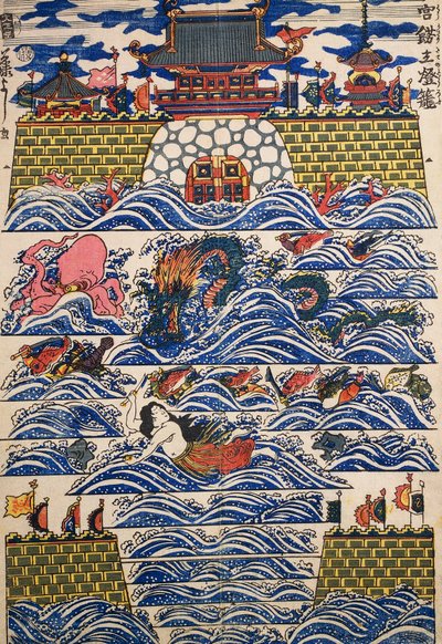 海の波が打ち寄せる港、化粧板 作： Japanese School