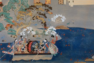 赤染衛門（956-1041頃）の「栄華物語」の挿絵である手漕ぎボート。日本 作： Japanese School