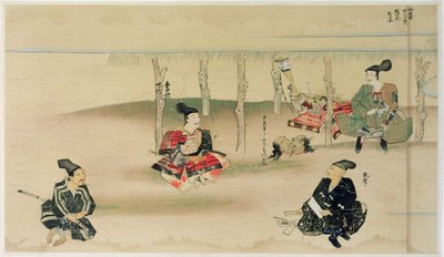 1274年のモンゴル人の日本侵攻の際、武崎武士がモンゴル人2人の侵略者の首を足立森沼に届ける。 作： Japanese School