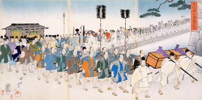3月の武士（カラー木版画） 作： Japanese School