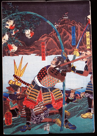 斬った敵の首を竹杖に差す武士、世話物（せわもの） 作： Japanese School