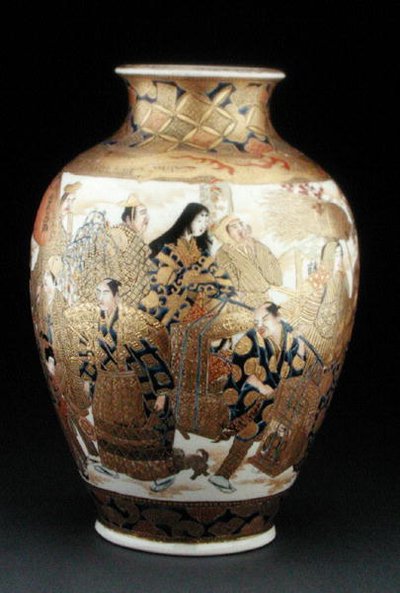 薩摩行列図花瓶 19世紀後半 エナメル彩土器 作： Japanese School