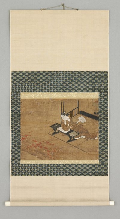 坐った女性像 18世紀初頭（水彩、象牙のつまみ付き 作： Japanese School