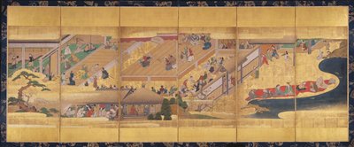 能楽船弁慶の六曲屏風、1660年頃（紙に色、胡粉、墨、金） 作： Japanese School