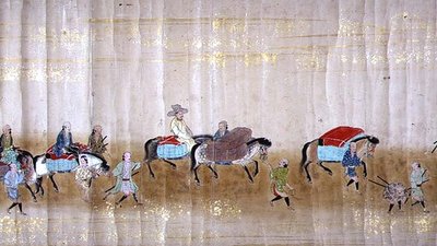 明暦元年（1651年）徳川家綱継承時の第六次朝鮮大使館 狩野益信（1625-94）作と思われる（巻物絵）（詳細 作： Japanese School