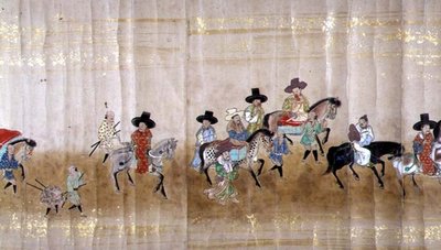 明暦元年（1651年）徳川家綱継承時の第六次朝鮮大使館 狩野益信（1625-94）作と思われる（巻物絵）（詳細 作： Japanese School