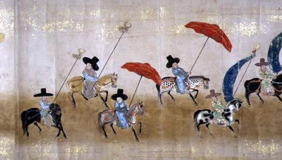 明暦元年（1651年）徳川家綱継承時の第六次朝鮮大使館 狩野益信（1625-94）作と思われる（巻物絵）（詳細 作： Japanese School