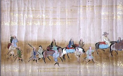 明暦元年、徳川家綱が1651年に世襲した際の第6次韓国大使館、狩野益信（1625-94）の作品と思われる（巻物絵）（詳細）（120832も参照のこと）。 作： Japanese School