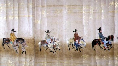 明暦元年（1651年）徳川家綱継承時の第六次朝鮮大使館 狩野益信（1625-94）作と思われる（巻物絵）（詳細 作： Japanese School
