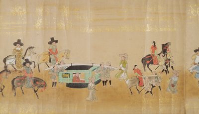 1651年に徳川家綱が継承された当時の名駅1にある駐日韓国第6大使館、おそらく加納増信（1625-94）（巻物）（詳細） 作： Japanese School