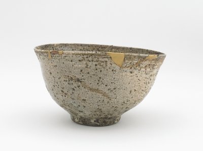 茶碗、江戸時代、18世紀〜19世紀中期（白釉に灰釉釉薬をかけた石器） 作： Japanese School