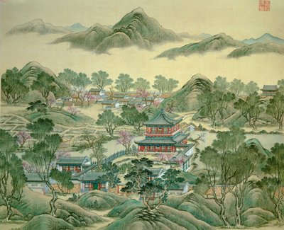 19世紀の日本の版画の細部のパビリオン。 作： Japanese School