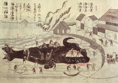 クジラの接合、19世紀後半（カラー彫刻） 作： Japanese School