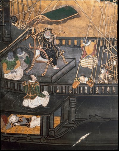 イエズス会のポルトガル人宣教師が日本に到着した時のポルトガル船（画 作： Japanese School
