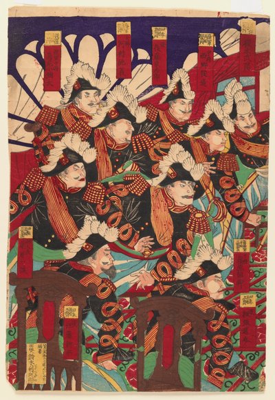 3枚の三連祭壇画、1868-1912（木版印刷）（406926および406927も参照） 作： Japanese School